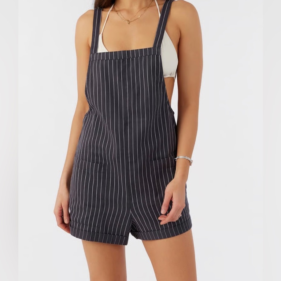 O'neill Black Pinstripe Short Overalls Romper